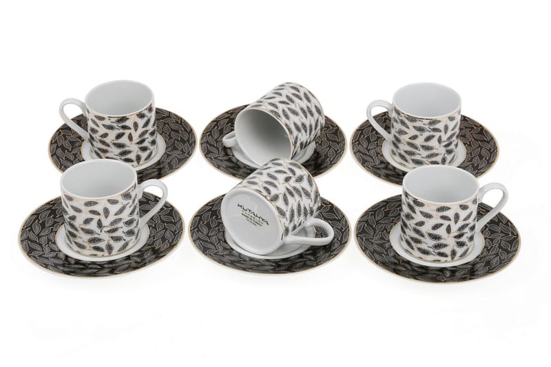 Adine Kaffeservis 12 Delar Porslin - Vit/Svart - Kaffekopp & kaffemugg - Porslin - Muggar & koppar