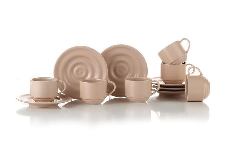 Kaffeservis 12-pack - Rosa - Kaffekopp & kaffemugg - Porslin - Muggar & koppar