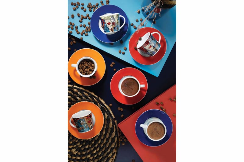 Kaffeservis 12-pack - Flerfärgad - Kaffekopp & kaffemugg - Porslin - Muggar & koppar