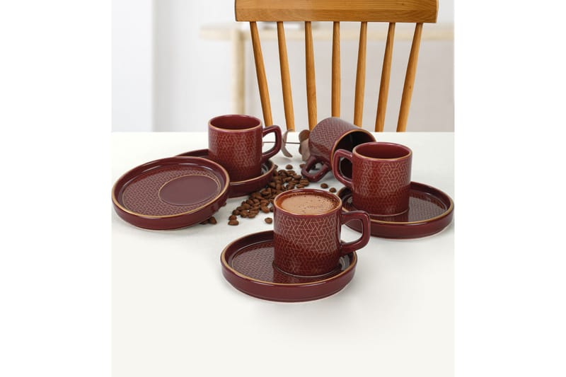 Khatun Kaffekopp 8-delar, Röd