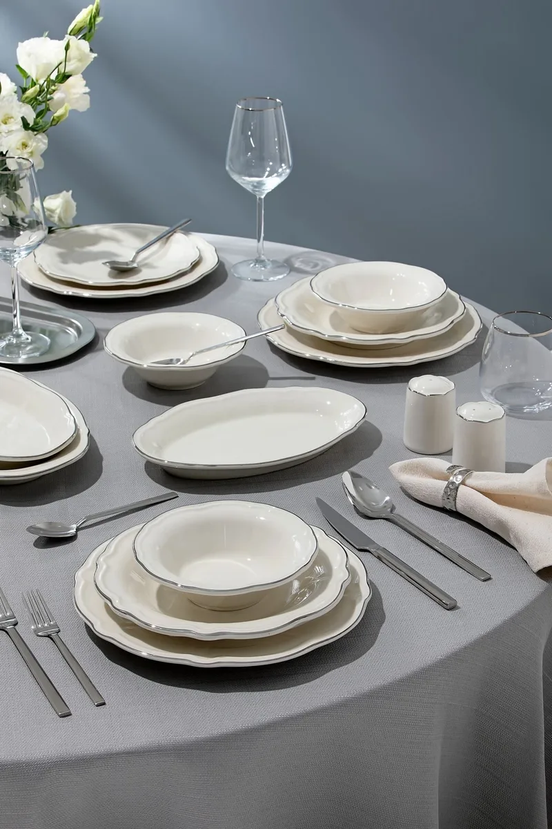 Platin Middagsservis (53 delar) 53x33x36 cm - Vit/silver - Hushåll - Servering & Dukning - Porslin