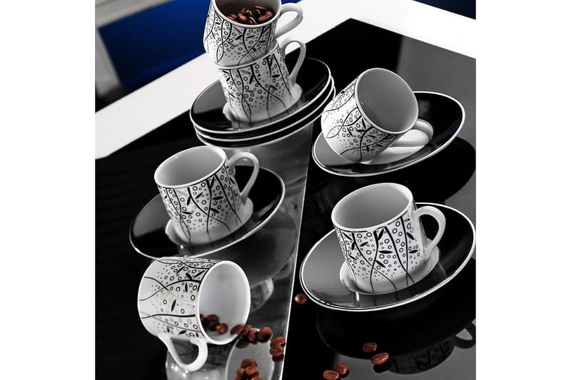 Adine Kaffekoppset 12 Delar - Porslin/Svart - Kaffekopp & kaffemugg - Porslin - Muggar & koppar