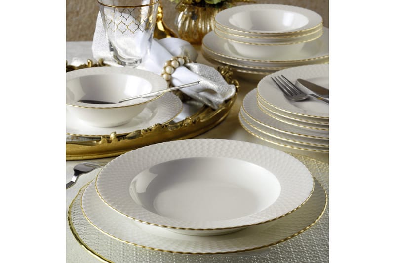 Adine Middagsservis 24 Delar Porslin - Vit/Guld - Porslin - Tallrikar & skålar - Porslin servis