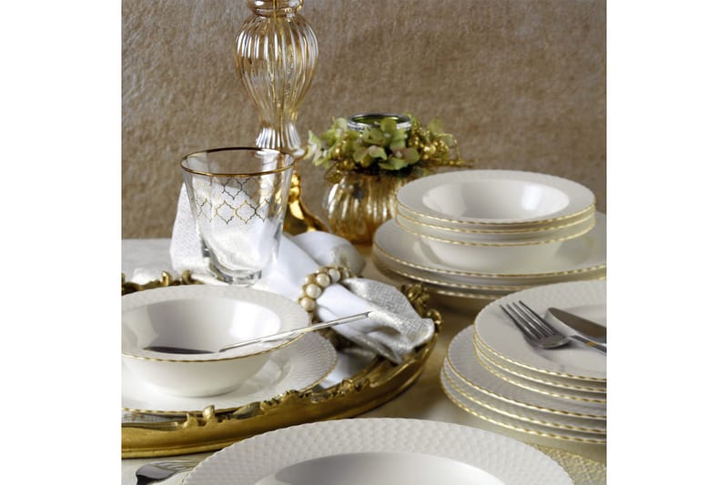 Adine Middagsservis 24 Delar Porslin - Vit/Guld - Porslin - Tallrikar & skålar - Porslin servis