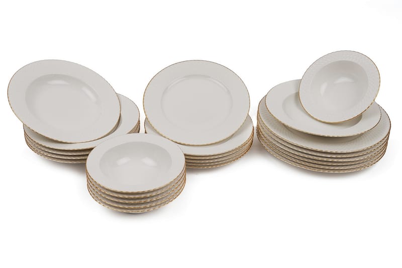 Adine Middagsservis 24 Delar Porslin - Vit/Guld - Hushåll - Servering & Dukning - Tallrikar & skålar