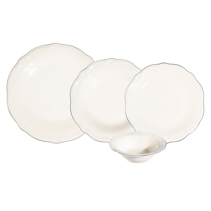 Platin Middagsservis (24 delar) 32x36x41 cm - Vit och silver - Hushåll - Servering & Dukning - Tallrikar & skålar