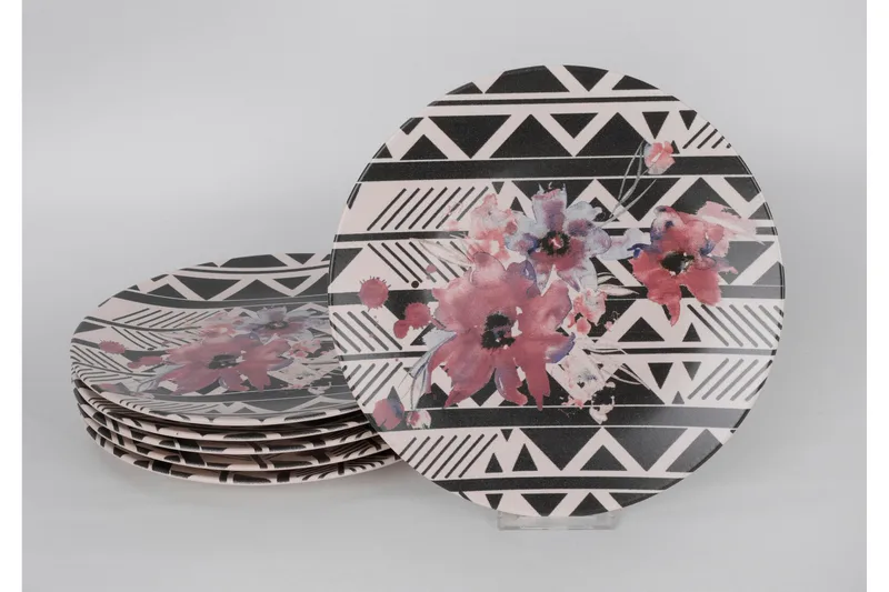 Tallriksset 6-pack, Vit/Svart/Lila