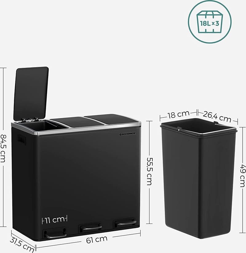 Daloa soptunna 54 l - Svart - Svart - Hushåll - Städ & klädvård - Källsortering & avfallshantering
