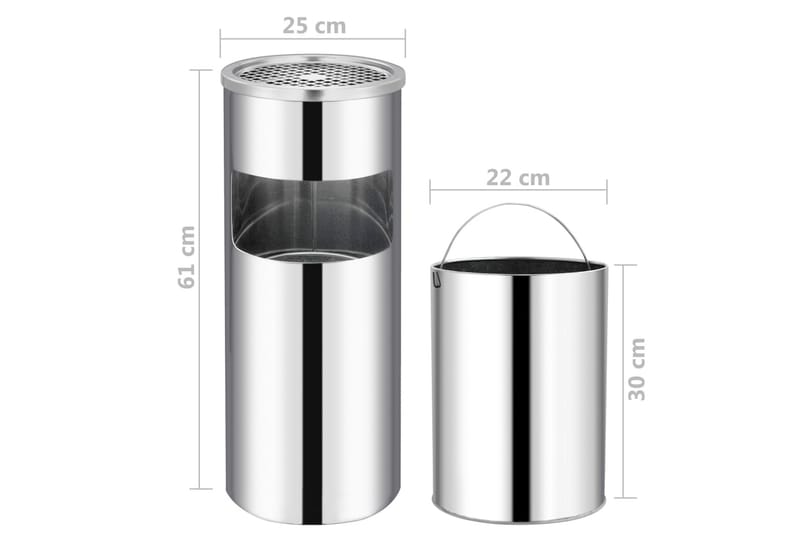 Askfat/soptunna 30 L rostfritt stål - Silver - Hushåll - Städ & klädvård - Källsortering & avfallshantering