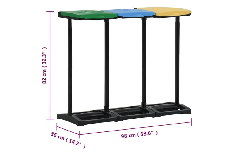 Ställ för sopsäckar med lock 240-330 L flerfärgad PP - Flerfärgsdesign - Källsortering & avfallshantering