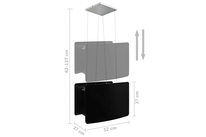 Hängande köksfläkt touchsensor LCD härdat glas - Svart - Frihängande köksfläkt