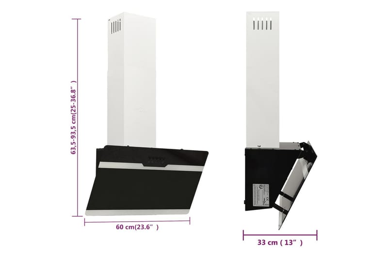 Köksfläkt 60 cm stål och härdat glas svart - Svart - Hushåll - Vitvaror - Köksfläkt & spisfläkt - Vägghängd köksfläkt