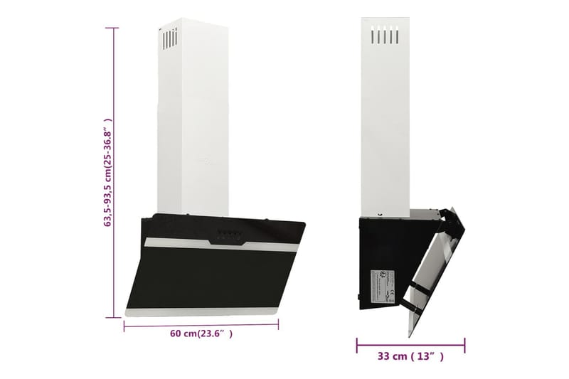 Köksfläkt 60 cm stål och härdat glas svart - Svart - Vägghängd köksfläkt
