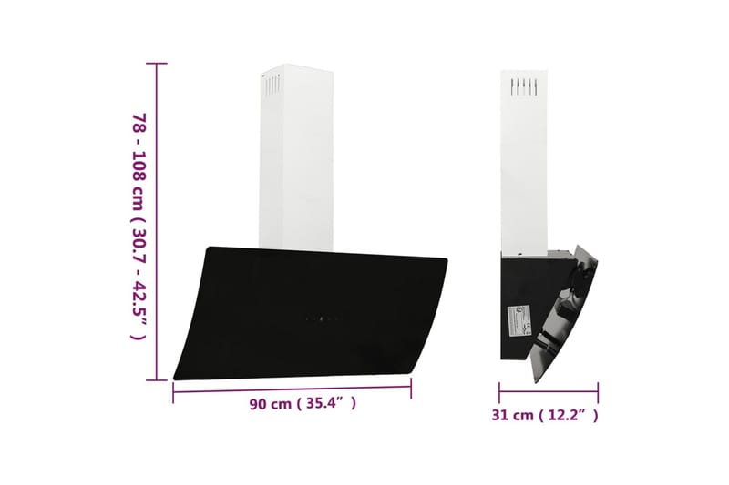Köksfläkt 90 cm stål och härdat glas svart - Svart - Hushåll - Vitvaror - Köksfläkt & spisfläkt - Vägghängd köksfläkt