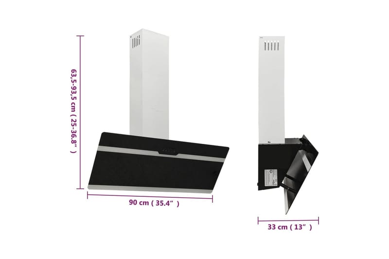 Köksfläkt 90 cm stål och härdat glas svart - Svart - Hushåll - Vitvaror - Köksfläkt & spisfläkt - Vägghängd köksfläkt