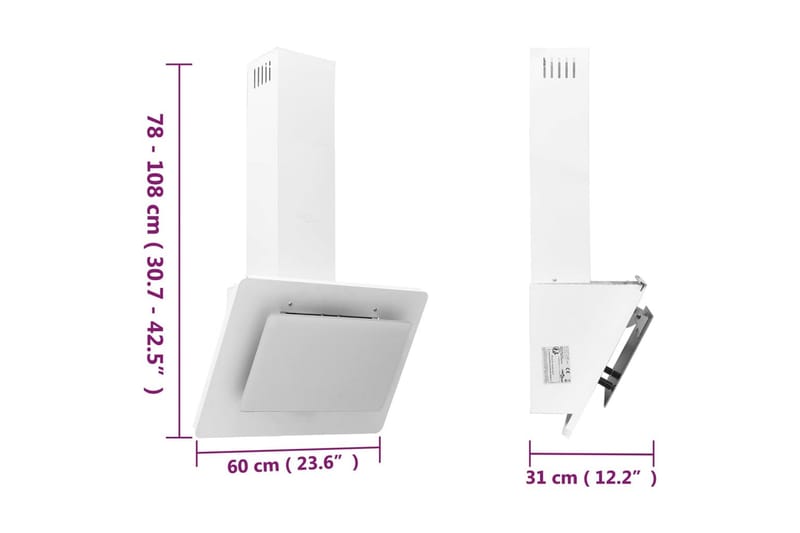 Köksfläkt 60 cm rostfritt stål och härdat glas vit - Vit - Hushåll - Vitvaror - Köksfläkt & spisfläkt - Vägghängd köksfläkt