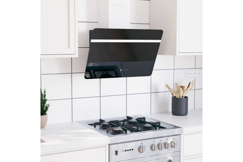 Köksfläkt 60 cm stål och härdat glas svart - Svart - Vägghängd köksfläkt