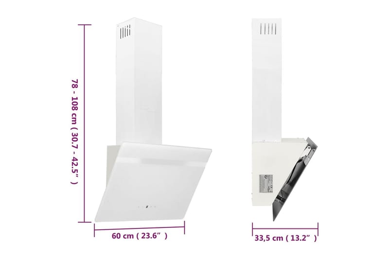 Köksfläkt 60 cm stål och härdat glas vit - Vit - Hushåll - Vitvaror - Köksfläkt & spisfläkt - Vägghängd köksfläkt