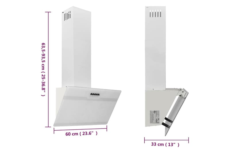 Köksfläkt 60 cm stål och härdat glas vit - Vit - Hushåll - Vitvaror - Köksfläkt & spisfläkt - Vägghängd köksfläkt