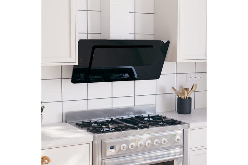 Köksfläkt 90 cm rostfritt stål och härdat glas svart - Svart - Vägghängd köksfläkt