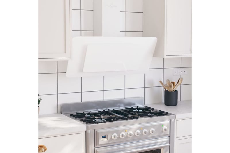 Köksfläkt 90 cm rostfritt stål och härdat glas vit - Vit - Vägghängd köksfläkt