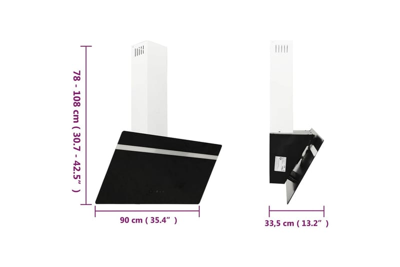 Köksfläkt 90 cm stål och härdat glas svart - Svart - Hushåll - Vitvaror - Köksfläkt & spisfläkt - Vägghängd köksfläkt