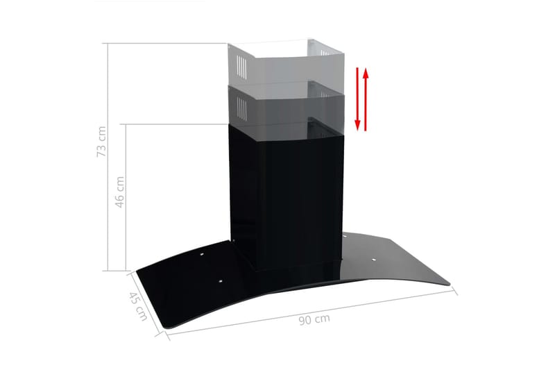 Väggmonterad köksfläkt rostfritt stål 756 m³/h 90 cm svart - Svart - Vägghängd köksfläkt