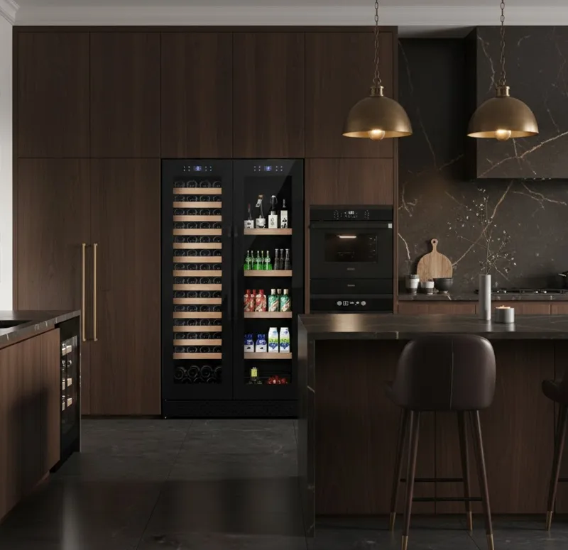 Stor vinkyl för 60 flaskor och 218 burkar | Exklusiv design med dubbla temperaturzoner | 365 L, undefined