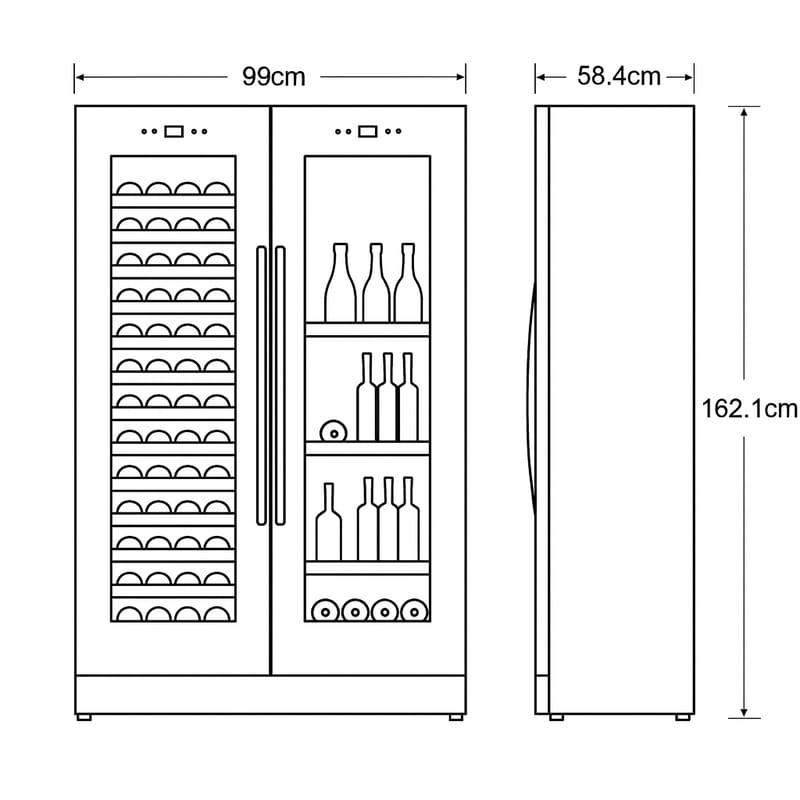 Stor vinkyl för 60 flaskor och 218 burkar | Exklusiv design med dubbla temperaturzoner | 365 L - Hushåll - Vitvaror - Kyl och frys - Kylskåp - Vinkyl
