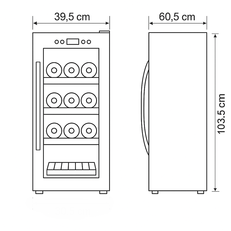 Vinkyl för 38 flaskor | 110 liter | Dual zone med glasdörr & touchkontroll - Hushåll - Vitvaror - Kyl och frys - Kylskåp - Vinkyl