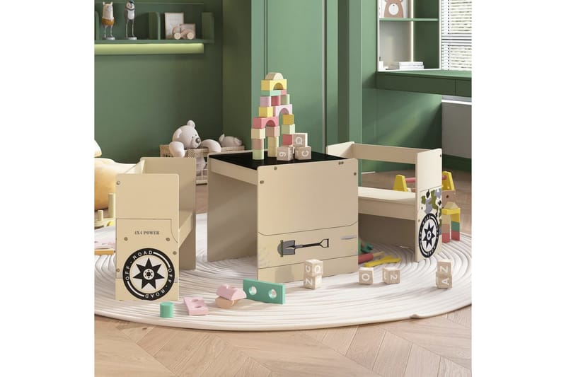 Barnbord och stolar 3 delar terrängbil MDF - Beige - Möbler - Barnmöbler - Barnbord