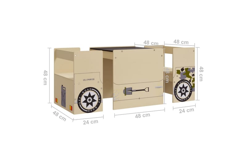 Barnbord och stolar 3 delar terrängbil MDF - Beige - Möbler - Barnmöbler - Barnbord