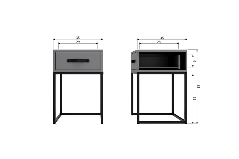 Kahe Sängbord 35x52 cm - Grå/Svart - Sängbord barn & nattduksbord barn