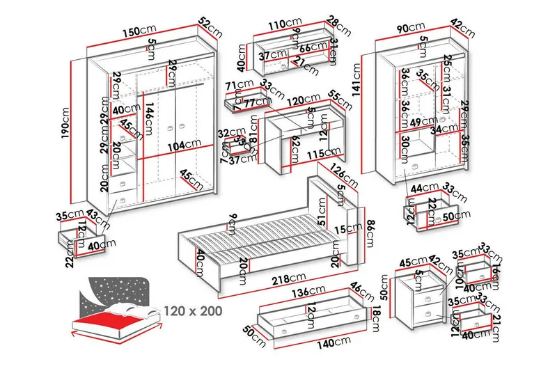 Rathmore Möbelset För Barnrum - Grå - Möbler - Barnmöbler - Barnmöbelset