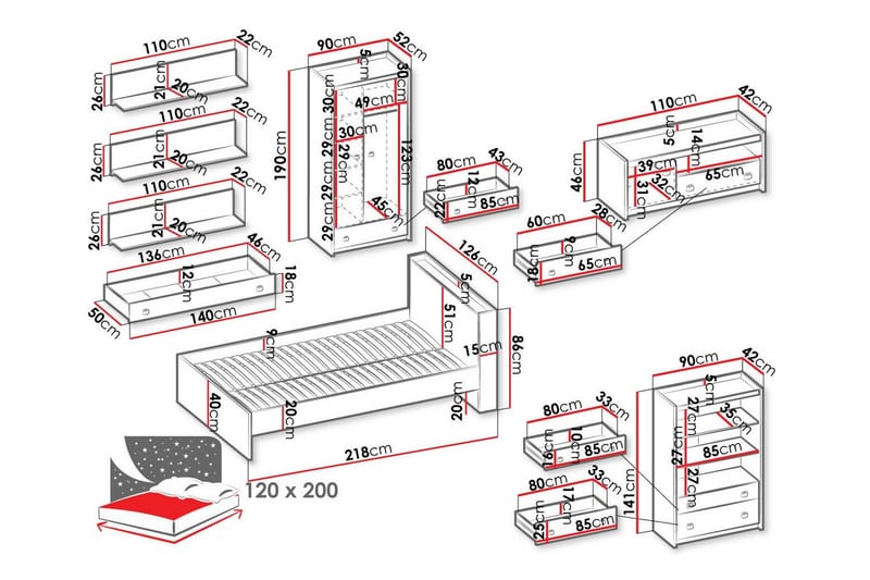Rathmore Möbelset För Barnrum - Grå - Möbler - Barnmöbler - Barnmöbelset