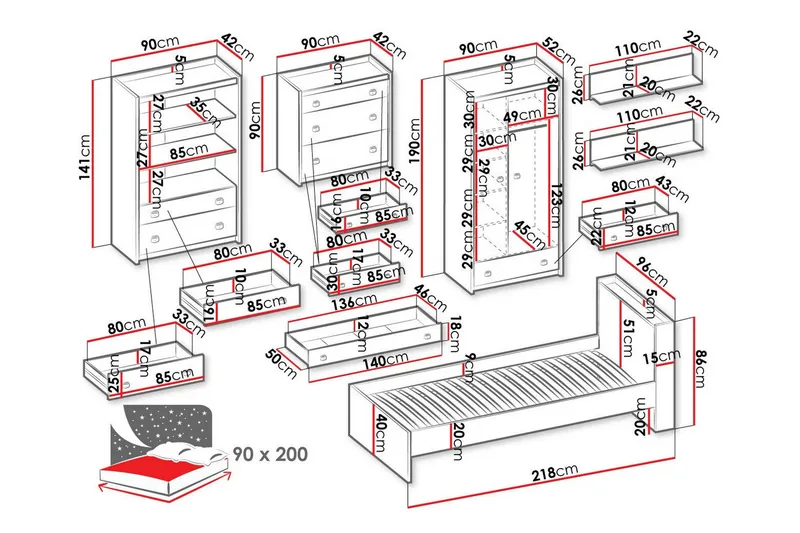 Rathmore Möbelset För Barnrum - Grå - Möbler - Barnmöbler - Barnmöbelset