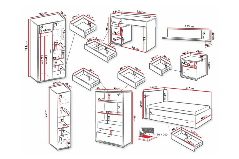 Rathmore Möbelset För Barnrum - Svart - Möbler - Barnmöbler - Barnmöbelset