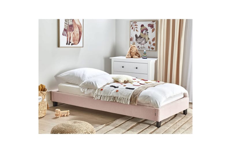 Barnsäng Roanne med lamellram Rosa-Mörkt Trä, Bouclé - Rosa-Mörkt Trä, Bouclé - Möbler - Barnmöbler - Barnsäng & juniorsäng