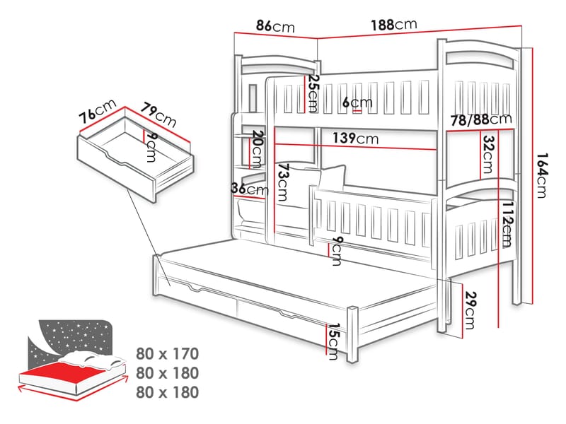 Blankana Våningssäng Två Liggplatser 80x180 cm - Beige - Möbler - Barnmöbler - Barnsäng & juniorsäng - Våningssäng barn