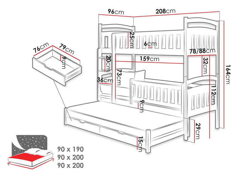 Blankana Våningssäng Två Liggplatser 90x200 cm - Beige - Möbler - Barnmöbler - Barnsäng & juniorsäng - Våningssäng barn