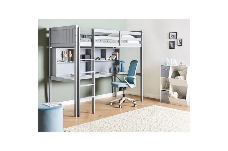 Högsäng med skrivbord Foucamont - Grå - Möbler - Barnmöbler - Barnsäng & juniorsäng - Loftsäng barn