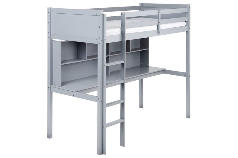 Högsäng med skrivbord Foucamont - Grå - Möbler - Barnmöbler - Barnsäng & juniorsäng - Loftsäng barn