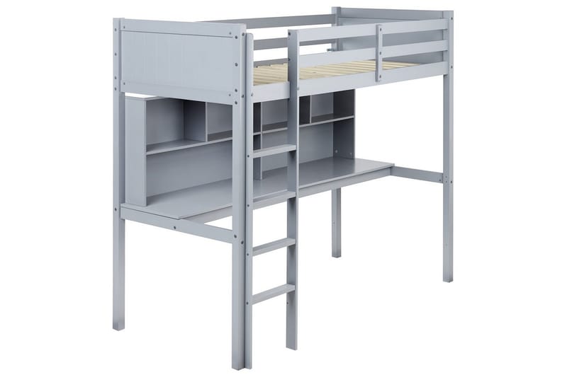 Högsäng med skrivbord Foucamont - Grå - Möbler - Barnmöbler - Barnsäng & juniorsäng - Loftsäng barn