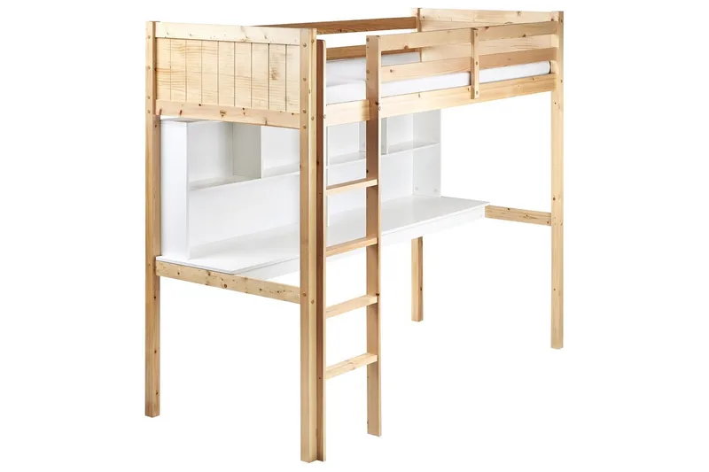 Högsäng med skrivbord Foucamont - Ljus trä, vit - Möbler - Barnmöbler - Barnsäng & juniorsäng - Loftsäng barn