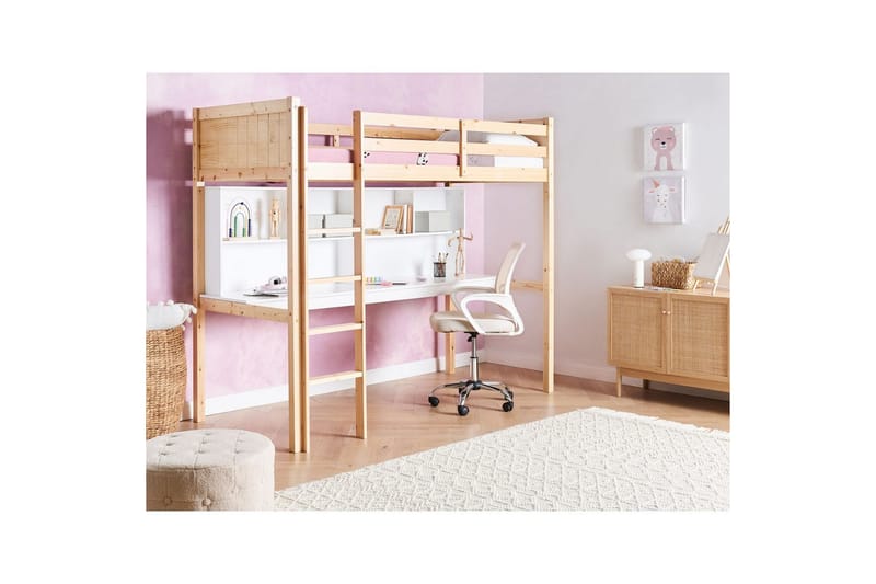 Högsäng med skrivbord Foucamont - Ljus trä, vit - Möbler - Barnmöbler - Barnsäng & juniorsäng - Loftsäng barn