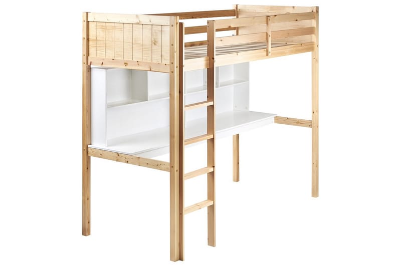 Högsäng med skrivbord Foucamont - Ljus trä, vit - Möbler - Barnmöbler - Barnsäng & juniorsäng - Loftsäng barn