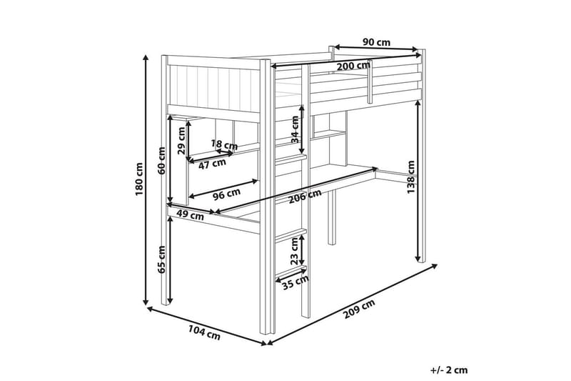 Högsäng med skrivbord Foucamont - Vit - Möbler - Barnmöbler - Barnsäng & juniorsäng - Loftsäng barn