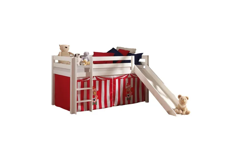 Halvhög Säng med gardin och rutschkana Pino Vit, Chucky - Vit, Chucky - Möbler - Barnmöbler - Barnsäng & juniorsäng - Loftsäng barn