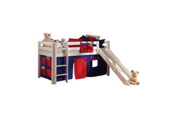 Halvhög Säng med gardin och rutschkana Pino Vit, Domino