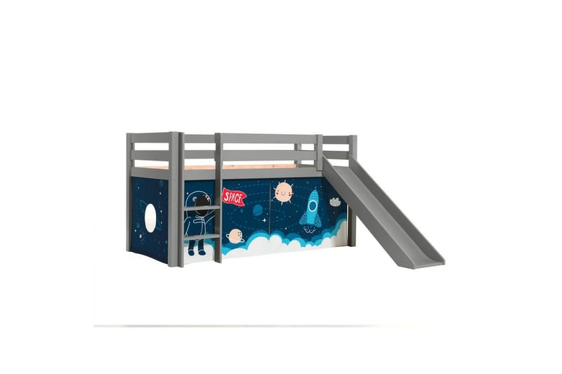 Halvhög Säng med gardin och rutschkana Pino Grå, Rymdfärja, Grå, Rymdfärja